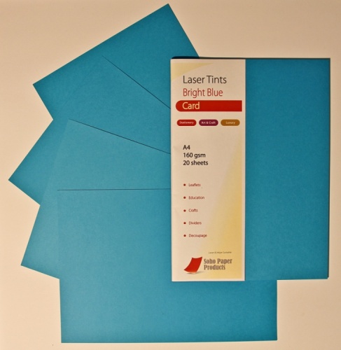 Laser Tints Bright Blue Card  A4 160gsm